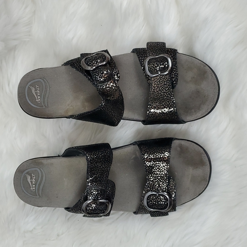 - Dansko Sophie Metallic Python Sandals Buckle Wo… - image 3